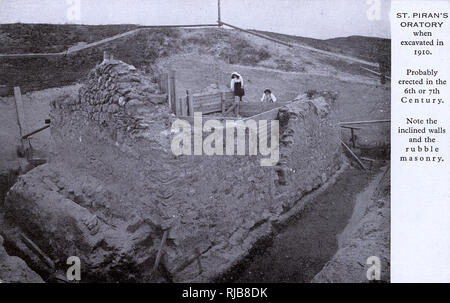 Ruinen des St.-Piran-Oratoriums, in der Nähe von Perranporth, Cornwall Stockfoto