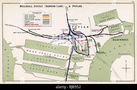 Map, Millwall Docks (Harrow Lane) und Poplar, East London Stockfoto