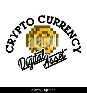 Farbe vintage cryptocurrency Emblem, Etiketten, Abzeichen und gestalterische Elemente. Vector Illustration, EPS 10. Stock Vektor