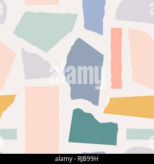 Nahtlose, sich wiederholendes Muster mit zerrissenem Papier stücke in Pastellfarben auf Creme Hintergrund. Verspielt und Moderne Collage stil Plakat, Geschenkpapier, Stoff des Stock Vektor