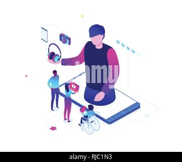 Blogging online - Moderne bunte isometrische Vector Illustration Stock Vektor