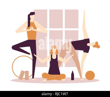 Yoga Praxis - flaches design Stil bunte Illustration Stock Vektor