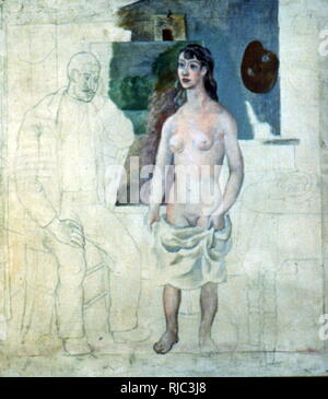 Der Maler und sein Modell, 1914 von Pablo Picasso, (1881 - 1973). Der Künstler ist mit Blick auf das Modell, Eva Gouel, seine Geliebte, die 1915 starb. Stockfoto