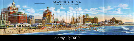Ein Panorama von Atlantic City, New Jersey. Im Bild von links nach rechts: Hotel Shelburne, Hotel Dennis, Marlborough-Blenheim Hotel, Hotel Claridge Hotel Madison Hotel Traymore Hotel Senator, Haddon Hall-Chalfonte Hotels links Stockfoto