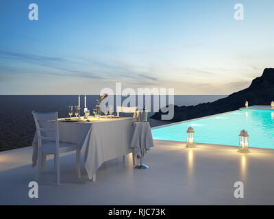 3D-Rendering von Pool Villa mit Champagner. Valentines Tag Stockfoto