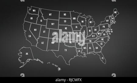 USA-Karte mit Alaska und Hawaii Karte getrennte Staaten einzelne Namen blackboard Schwarzes Brett Vektor. Stock Vektor