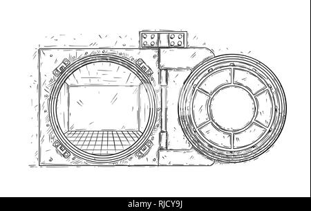 Cartoon doodle Zeichnung Abbildung: Offene leere Tresortür. Business Konzept der Krise oder Bankrott. Stockfoto