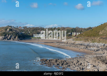 Swansea, South Wales UK 2/2/2019 Caswell Bay Die murmelt eine beliebte leicht zugänglich und die nächsten Strände nach Swansea City, auf der Halbinsel Gower. Stockfoto