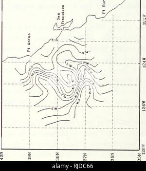 . Änderungen in der Kalifornischen aktuelle System beobachtet aus nördlichen Kalifornien während Juli-August 1986. Meereskunde, Ozeanographie Pacific Coast (Calif); Meeresströmungen im Pazifischen Ozean; Messung; Upwelling (Ozeanographie). &Gt; "Pa ist. Abbildung 3.12: OPTOMA 21 (A) Oberfläche dynamische Topographie und (B) Oberfläche geostrophischen Strömung. 36. Bitte beachten Sie, dass diese Bilder sind von der gescannten Seite Bilder, die digital für die Lesbarkeit verbessert haben mögen - Färbung und Aussehen dieser Abbildungen können nicht perfekt dem Original ähneln. extrahiert. Beasley, Michael E.; Batteen, Mary L.. Monterey Stockfoto