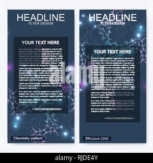 Prospekt flyer Layout. Magazin corporate identity Vorlage. Wissenschaft und Technologie Design, die Struktur der DNA, Chemie, medizinische Hintergrund Stock Vektor