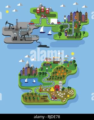 Stadt Hof und Gewinnung von Öl Stock Vektor