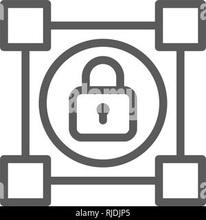 Crypto blockchain mit Verriegelung, cryptocurrency Symbol Leitung. Stock Vektor