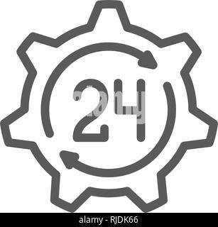 24 Stunden technische Service, Support Time Line-Symbol. Stock Vektor