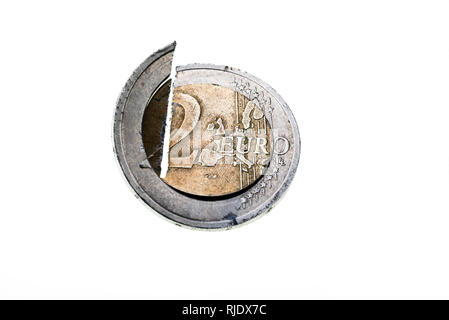 2 Euro Münze, brexit, Bruch von der Europäischen Gemeinschaft. Stockfoto