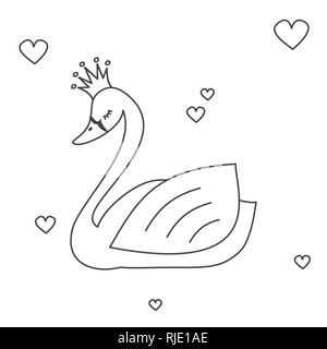 Süße schöne schwarze und weiße Prinzessin swan Vector Illustration für die Einfärbung von Kunst Stock Vektor