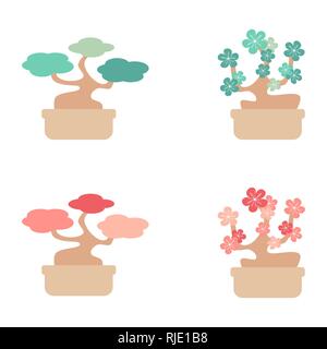 Niedliche Bonsai Baum Vektor einrichten Stock Vektor