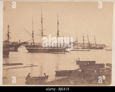 Viktorianische CDV (Carte de Visite) der Segelschiffe im Hafen von Portsmouth, Hampshire, England. Stockfoto