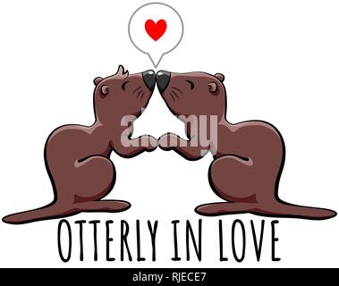 Paar niedliche Otter, die völlig in der Liebe sind, halten sich an den Händen und Küssen. Ideal für den Valentinstag Geschenk, ein süßes Geschenk für Ihre Lieben... Stock Vektor