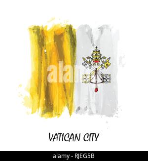 Realistische Aquarellmalerei Flagge des Staates der Vatikanstadt. Vektor Stock Vektor