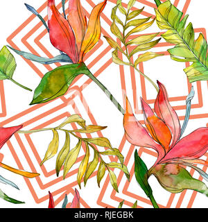 Tropische Blumen botanischen Blumen. Exotischen pflanze Blatt isoliert. Aquarell Abbildung. Aquarell Zeichnung mode Aquarelle. Nahtlose Hintergrund Stockfoto