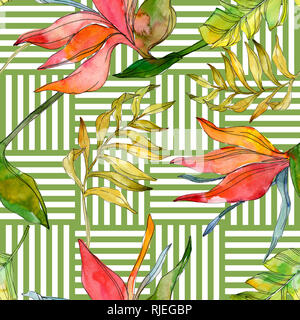 Tropische Blumen botanischen Blumen. Exotischen pflanze Blatt isoliert. Aquarell Abbildung. Aquarell Zeichnung mode Aquarelle. Nahtlose Hintergrund Stockfoto