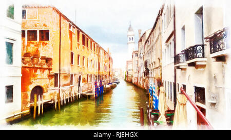 Romantische Landschaft von Venedig, Italien. Computer Malerei Stockfoto