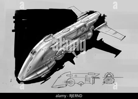 Digital Concept Art Zeichnung von Raumschiff oder Raumschiff Stockfoto