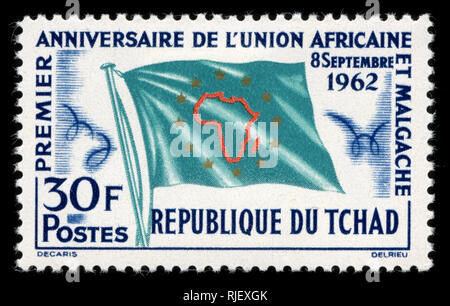 Poststempel Stempel aus dem Tschad im 1 Anniv der Union der afrikanischen Staaten und Madagaskar Serie aus dem Jahr 1962 Stockfoto