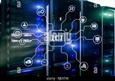 Ikt - Informations- und Kommunikationstechnologie Konzept auf Server Raumhintergrund Stockfoto