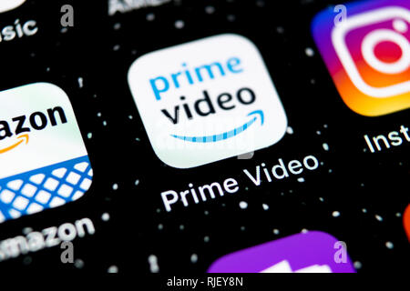 Sankt-Petersburg, Russland, 3. Februar 2019: Amazon Prime Video Symbol auf Apple iPhone X-close-up. Amazon PrimeVideo App Symbol. Amazon Stockfoto