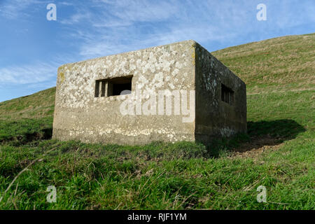 Typ 26 qm pillbox im Zweiten Weltkrieg als Teil der Verteidigung des Vereinigten Königreichs gegen die Invasion durch die Deutschen gebaut. Stockfoto