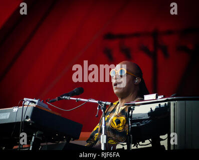 Der amerikanische Sänger, Komponist, Musiker und Seele Symbol Stevie Wonder führt ein Live Konzert in der Orange Stage beim Roskilde Festival 2014. Dänemark, 06.07.2014. Mit Ausnahme von Dänemark. Stockfoto