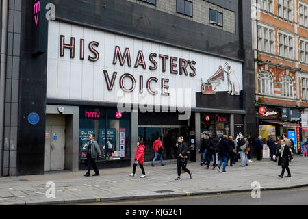 London, Großbritannien. 6 Feb, 2019. Das Flaggschiff HMV Store auf der Oxford Street ist geschlossen. Credit: Yanice Idir/Alamy leben Nachrichten Stockfoto