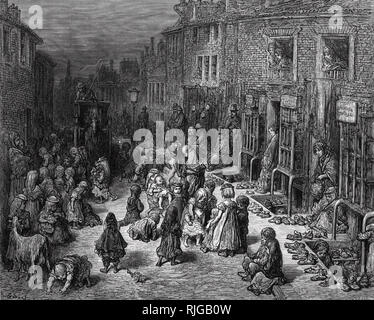 LONDON's armen Gustave Dore Gravur der Slums in Dudley Street, Central, Central London, 1872 Stockfoto