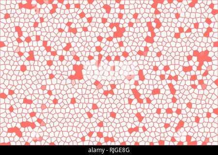 Lebende Koralle Farbe des Jahres 2019. Abstrakte Mosaik Fliese Textur. Coral Zellen auf weißem Hintergrund. Geometrische polygon Formen Raster. Stockfoto