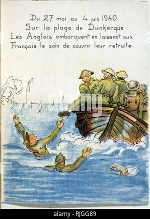 Französische Besetzung propaganda Abbildung: Evakuierung von Dünkirchen. Operation Dynamo, die Alliierten Evakuierung von 340.000 Soldaten aus Dünkirchen, beginnt. Der Umzug wird bis zum 3. Juni unter grausamen Bombardierung durch die Luftwaffe Stockfoto