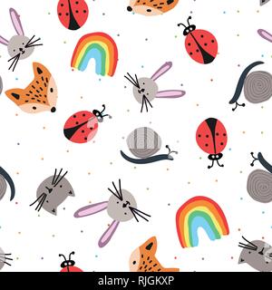 Nahtlose Muster mit cartoon Tier Gesichter. Vector Illustration. Stock Vektor