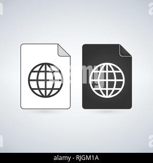 Karte Dokument Datei vektor Icon mit Globus lineare Symbol. flachbild Zeichen für mobile Konzept und Webdesign. Papier doc einfach solide Symbol. Symbol, Logo Lllustrat Stock Vektor