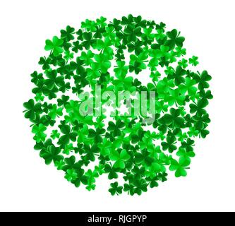 Saint Patrick's Day Hintergrund mit Kreis aus grünem helle Blätter von Kleeblatt Kleeblatt. Viel Glück und Erfolg. Vector Illustration Stock Vektor