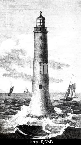 Ein kupferstich mit der Darstellung der Bell Rock Leuchtturm, vor der Küste von Angus, Schottland, entworfen von Robert Stevenson. Robert Stevenson (1772-1850) eine schottische Bauingenieur und berühmten Konstrukteur und Erbauer der Leuchttürme. Vom 19. Jahrhundert Stockfoto
