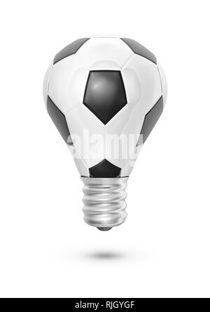 Fußball Glühlampe/3D-Darstellung der Glühbirne geformte Fußball auf weißem Hintergrund Stockfoto