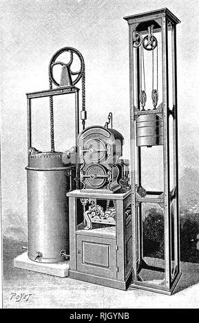 Ein kupferstich mit der Darstellung der "Bruncor' Acetylen gas-Anlage für die Versorgung von Licht in großen Häuser auf dem Land oder an entfernten Standorten, wo Stadtgas nicht verfügbar war. Das hartmetall Lampe, oder Acetylen gas Lampen, sind einfache Lampen, produzieren und Burn Acetylen (C2H2), die durch die Reaktion von calciumcarbid (CaC2) mit Wasser erzeugt wird. Vom 19. Jahrhundert Stockfoto