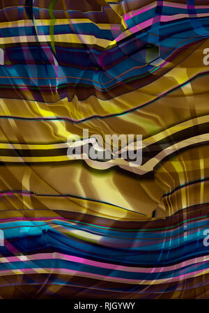 Abstrakte hellen Hintergrund in Satin blau-gold-Farben, mit zufällig geschwungene farbige Streifen bedeckt Stockfoto