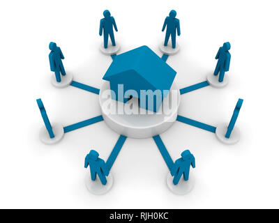 Blauen Haus. Auf weißem Hintergrund. 3D Illustration Konzept. Stockfoto