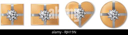 Geschenkset set golden Silber Vektor realistisch. Product placement Mock up. Design Verpackung 3D-Darstellung Stock Vektor