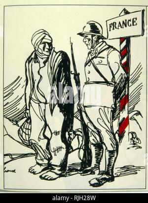 1936 Französische Karikatur einer Internationalen Brigade Soldat der Spanischen Bürgerkrieg in Frankreich Stockfoto