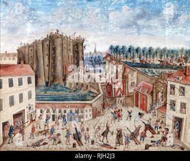 Sturm auf die Bastille durch eine Masse am 14. Juli 1789, in der Französischen Revolution, zu einem wichtigen Symbol für das Französische republikanische Bewegung Stockfoto