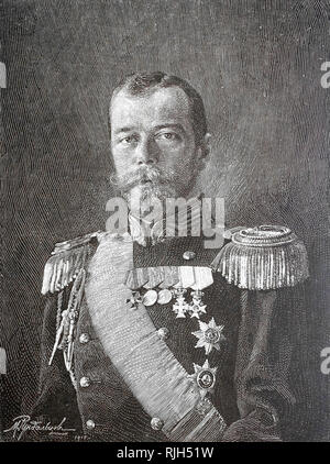 Vintage Gravur der russische Zar Nikolaus II. Stockfoto