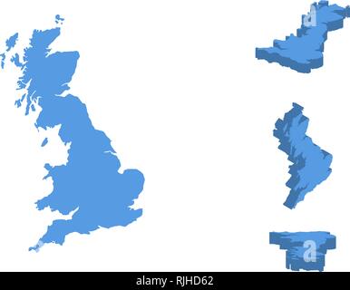 England isometrische Karte Vector Illustration, Land isoliert auf einem weißen Hintergrund. Stock Vektor