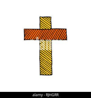 Kreuz des Herrn und Retters Jesus Christus Hand gezeichnet. Christliche und biblische Symbole. Stock Vektor